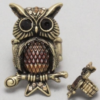 Womens Owl Ring, Gold & Brown, Stretchable, Size : 1 W, 1 3/4 L