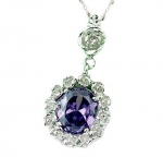 Rhodium Plated 925 Sterling Silver Amethyst Diamond Accent Pendant Necklace with 18 Sterling Silver Chain-SN3085