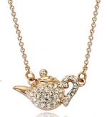 18K Gold Plated Diamond Accent Tea Pot Pendant Necklace 18-CN3513