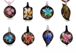 Bundle Monster Colorful Assorted Glass Murano Floral Pendant Necklace 8pc Set, 18 Cord
