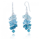 Ocean Blue Cluster Faceted Swarovski Crystal Sterling Silver Dangle Hook Earrings for women 1.5''