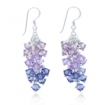 Lavender Cluster Faceted Swarovski Crystal Sterling Silver Dangle Hook Earrings for women 1.5''