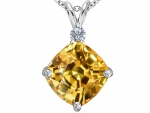Original Star K(tm) Large 12mm Cushion Cut Simulated Imperial Yellow Topaz Pendant in 925 Sterling Silver
