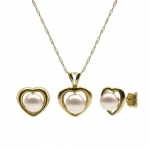 Heart Shape 14k Yellow Gold and 5-6mm Light Pink Cultured Pearl High Luster Pendant Necklace 18 Length with Matching Heart Shape Stud Earring.