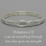 Womens Silver Tone Bracelet, Jesus, Bible Verse Philippians 4:13, 1/4 H, Stretchable