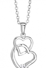 Classic Style 925 Sterling Silver Necklace for Women Two Heart Pendant Clear Swarovski CZ Crystal