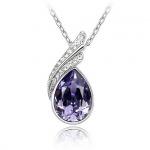 Purple Crystal Pendant, 18K Gold Plated Tear Drop Women Necklace with Free 18 Chain