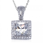 Sterling Silver Square-Cut Cubic Zirconia Pendant Necklace, 18