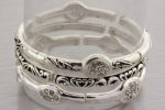 Antique Silver Casting Stretchable Bracelet Set with Clear Crystals. Bracelet Is 1.2 Thick. Nickel and Lead Compliant