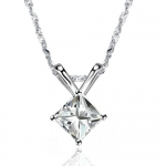 Rhodium White Gold Plated 8mm 3 cttw Princess Cut Clear Cubic Zirconia Solitaire Pendant Necklace