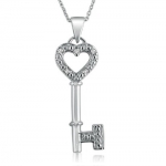Sterling Silver and Diamond Key to Your Heart Pendant Necklace 18 in. Chain