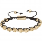 Gold Tone Skull Shamballa Style Bracelet on Adjustable Black Macrame Cord