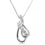 Journey Diamond Tear Drop Pendant-Necklace in Sterling Silver on an 18 Box Chain .05cttw