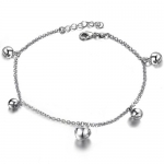 Classic White Gold Plated Jingle Bell Anklet Ankle Bracelet Jingling Ball Bead Charms 8 to 9 In. Adjustable