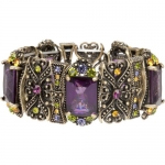 Heirloom Finds Victorian Style Bracelet with Amethyst Purple Gems and Colorful Crystal Accents