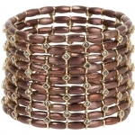 Striking Copper Brown 10 Row Bracelet with Gold Tone and Hematite Crystal Accents