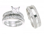 His & Her Rings Wedding Band Set Sterling Silver (Hers Sizes 5-9) (His Sizes 8-12)