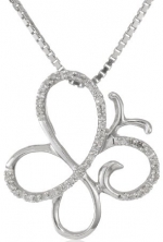 Sterling Silver Diamond Butterfly Pendant Necklace (1/10 cttw, I-J Color, I3 Clarity), 18