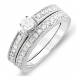 0.50 Carat (ctw) 14k White Gold Round Cut Diamond Ladies Bridal Ring Engagement Matching Wedding Band Set