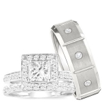 Wedding Ring set, His & Hers 3 Pieces 925 STERLING SILVER & TUNGSTEN Engagement Set, AVAILABLE SIZES men's 9,10,12; women's set: 5,6,7,8,9,10. CONTACT US BY EMAIL THROUGH AMAZON WITH SIZES AFTER PURCHASE!