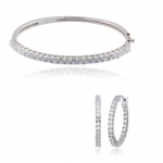 Rhodium Plated Sterling Silver Cubic Zirconia Bangle Bracelet, 7.25 and Earring Set