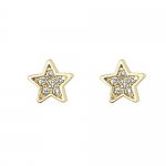 14K Yellow Gold Plated Star CZ Stud Earrings with Screw-back for Children & Women