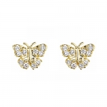 14K Yellow Gold Plated Butterfly CZ Stud Earrings with Screw-back for Children & Women