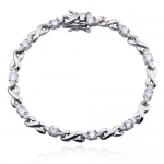 Rhodium Plated Sterling Silver Cubic Zirconia Hugs and Kisses Bracelet, 7