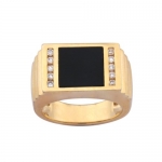 18k Yellow Gold Plated Sterling Silver Onyx and Cubic Zirconia Men's Ring, Size 9