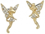 Beautiful Gold Plated Tinkerbell Inspired Fairy Stud Earrings with Clear Austrian Crystals