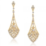 Bling Jewelry Gold Plated Leaves Pave CZ Teardrop Chandelier Dangle Earrings