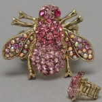 DR - Bee Rhinestone Ring, Stretchable, Bug - Insect, Pink Color