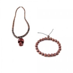2-In-One Price-Organic Skull Necklace w/ Stretchable Buddah Bracelet - Brown