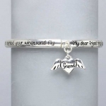 Womens Silver Bracelet, Friends Charm, Angel Wings, Stretchable