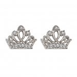 .925 Sterling Silver Rhodium Plated Crown CZ Stud Earrings with Screw-back for Children & Women
