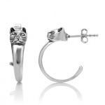 925 Sterling Silver Cat Head Half Hoop Post Earrings Women Jewelry - Nickel Free