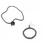 2-In-One Price-Organic Skull Necklace w/ Stretchable Buddah Bracelet - Black