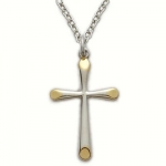 Sterling Silver 3/4 2-Tone Tube Women Cross Necklace on 18 Chain