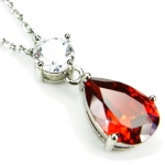 CZ-Drop Necklace, Garnet-Colored & Diamond-Colored CZs, 18