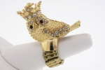 Designer Inspired Gold Casting Stretchable Owl Ring with Clear Crystals. Ring Is 1.05 Long and 1.5 Wide. Nickel and Lead Compliant.