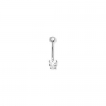 14k White Gold Heart Solitaire Navel Belly Button Ring