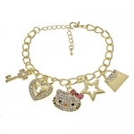 Adorable 14k Gold Plated Hello Kitty Crystal Cz Stud Celebrity Teen Multi Charm Bracelet