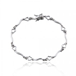 Rhodium Plated Sterling Silver Cubic Zirconia Heart Station Bracelet, 7.25
