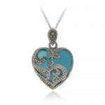 Sterling Silver Marcasite & Turquoise Heart Necklace, 18