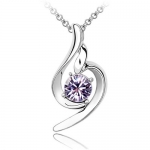 Light Purple Genuine Crystal Pendant, Elegant Women Necklace, 18K White Gold Plated, Come With FREE 18 Chain
