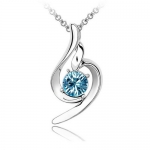 Light Blue Genuine Crystal Pendant, Elegant Women Necklace, 18K White Gold Plated, Come With FREE 18 Chain