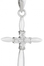 Sterling Silver Cubic Zirconia Thin Cross Pendant Necklace, 18