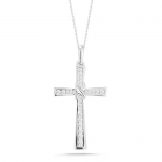 10k White Gold Diamond Cross Pendant Necklace (1/10 cttw, I-J Color, I2-I3 Clarity), 18