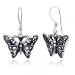 Oxidized Sterling Silver Filigree Butterfly Earrings for Women