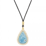 Turquoise Enamel and CZ Evil Eye Teardrop Necklace of 18K on Sterling Silver